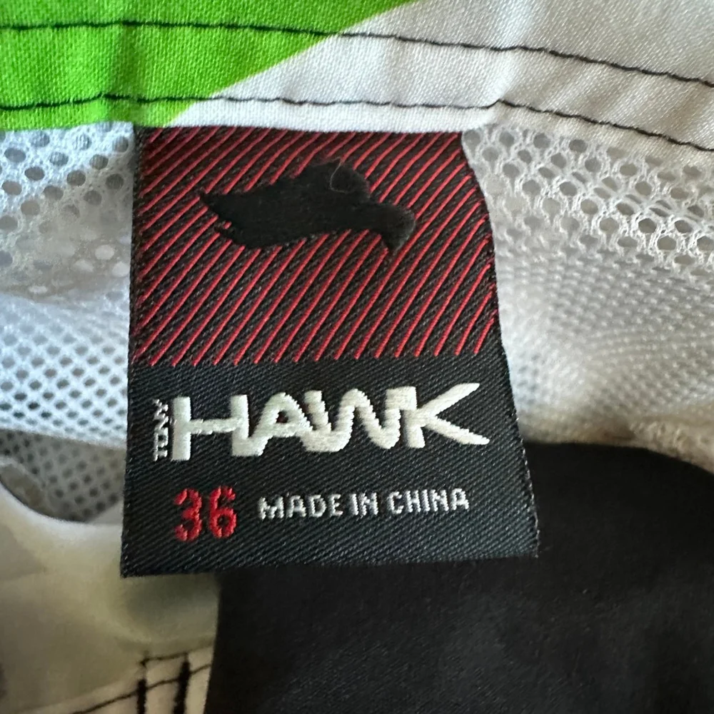 Men’s Tony Hawk Geometric Board Shorts L 36 White Black Swim Trunks